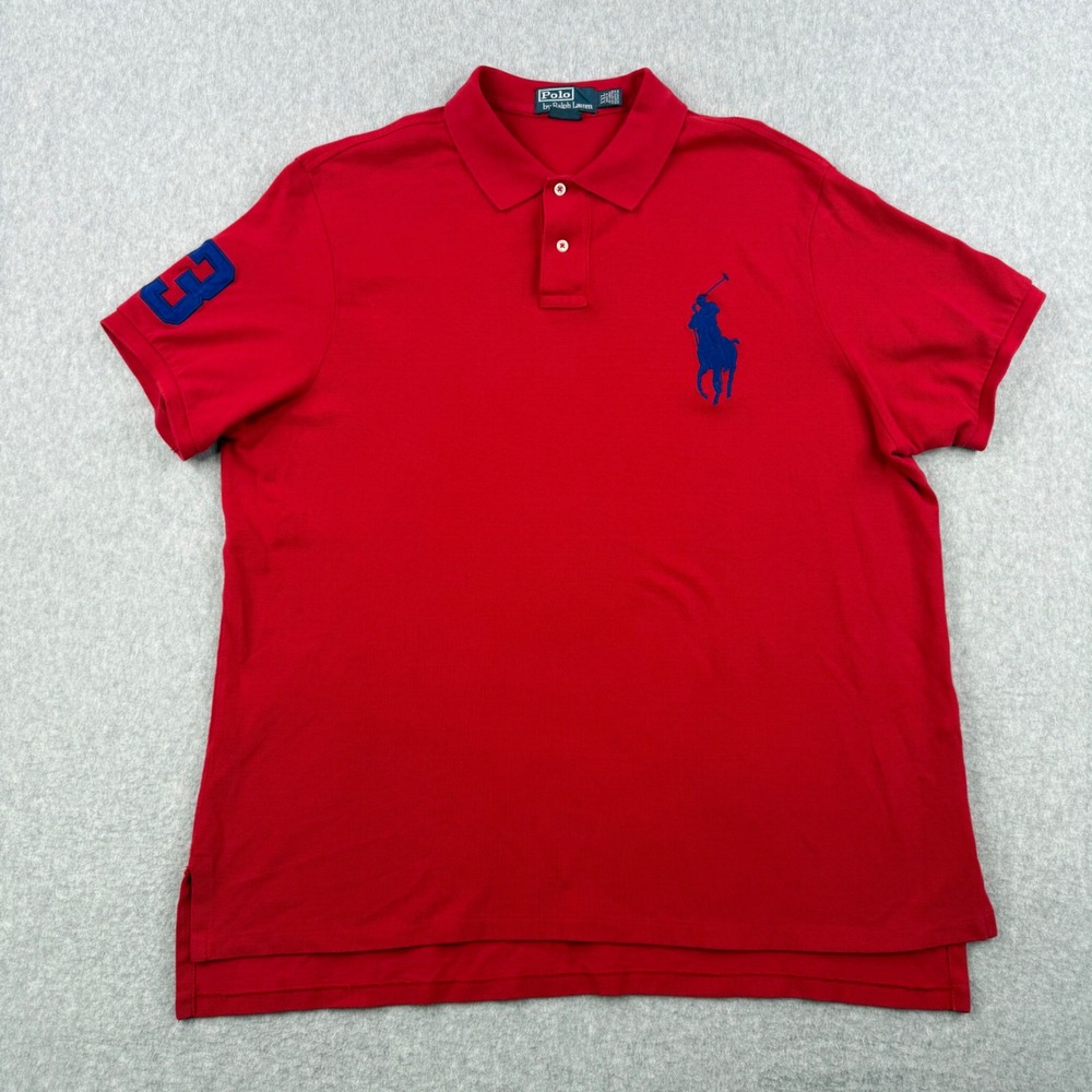 Vintage Polo Ralph Lauren Shirt Mens 2XL Red Polo 90s Big Pony Custom Fit Preppy